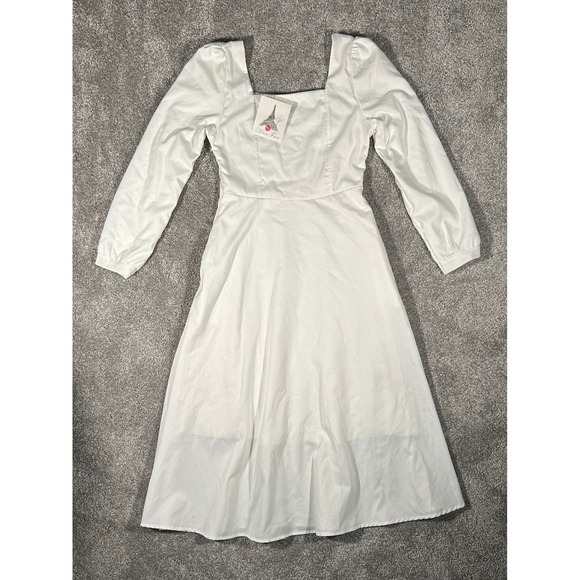 Han Fan Dresses & Skirts - Han Fan White Square Neck Puff Sleeve Midi Dress Size Small NWT